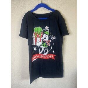 NEW GIRLS DISNEY MINNIE MOUSE CHRISTMAS Glitter Holiday TEE T-SHIRT Large 10-12